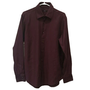 HUGO Boss Shirt Long Sleeve Purple Black Dots Mens 42 (16.5)
